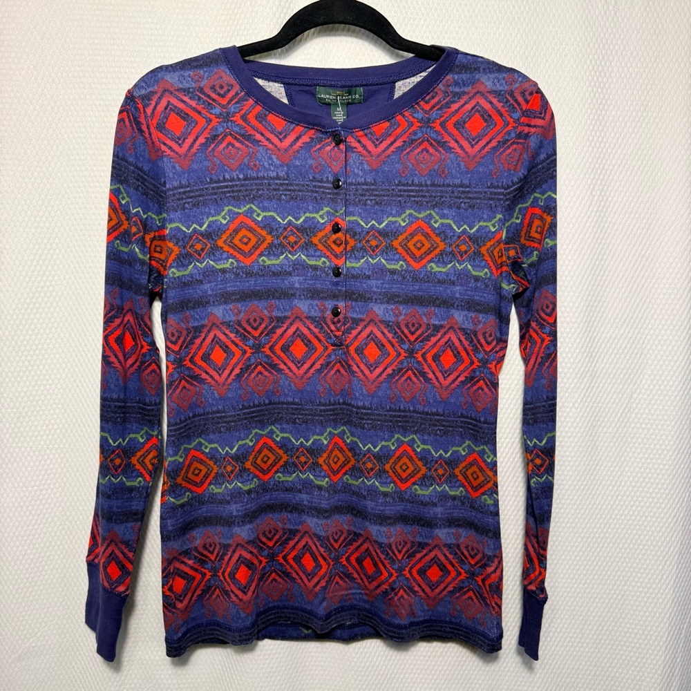 LRL Lauren Jeans Co Southwest Style Long Sleeve Top